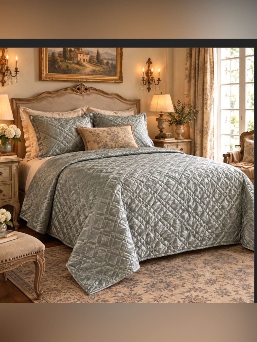 Calvin Klein dark green comforter queen bed spread